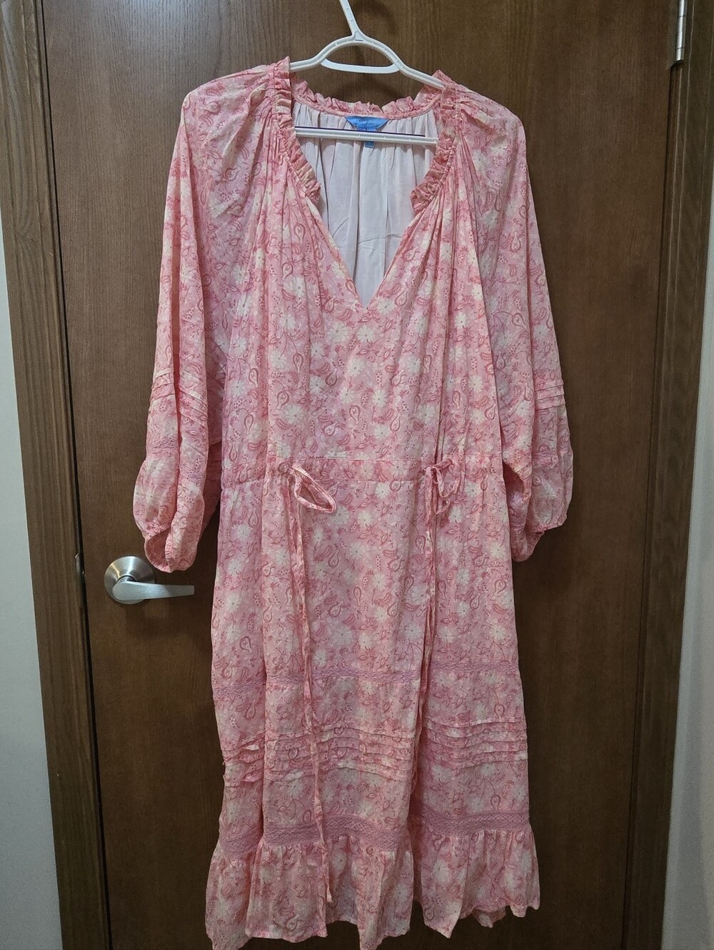 Draper James Pink Paisley Tie-Waist Midi Dress